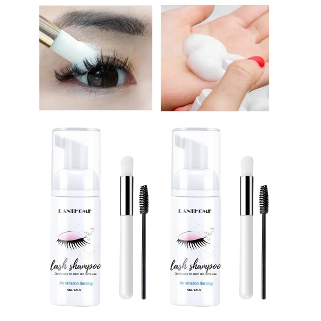 

2x Eyelash Extension Shampoo 50ml Eyelash Foam Cleaner for Salons Eyelash Extensions Brush Shampoo Kit Makeup Remover
