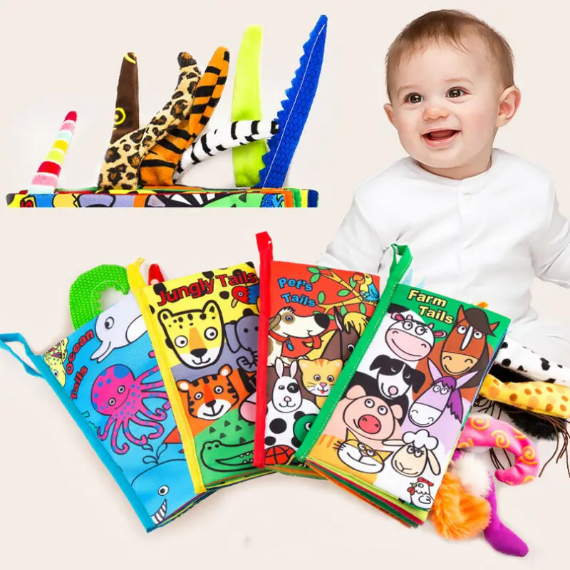 

Emmababy Baby Book Kids Baby 3D Animal Tail Cloth Book Intelligence Development Cloth Bed Cognize Book Educational Book Toy