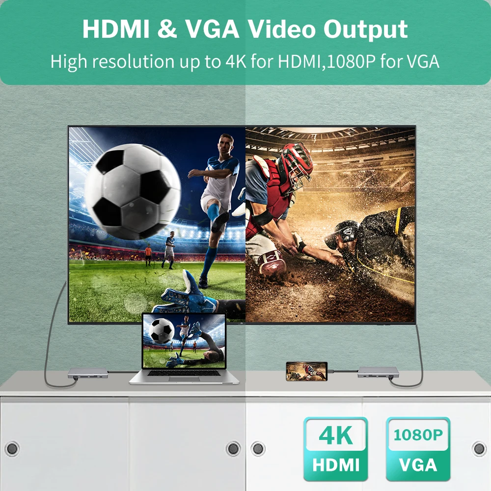 Док станция Deelife с USB C 13 портов HDMI RJ45 VGA AUX PD USBC хаб для ноутбука Macbook Pro разъемом