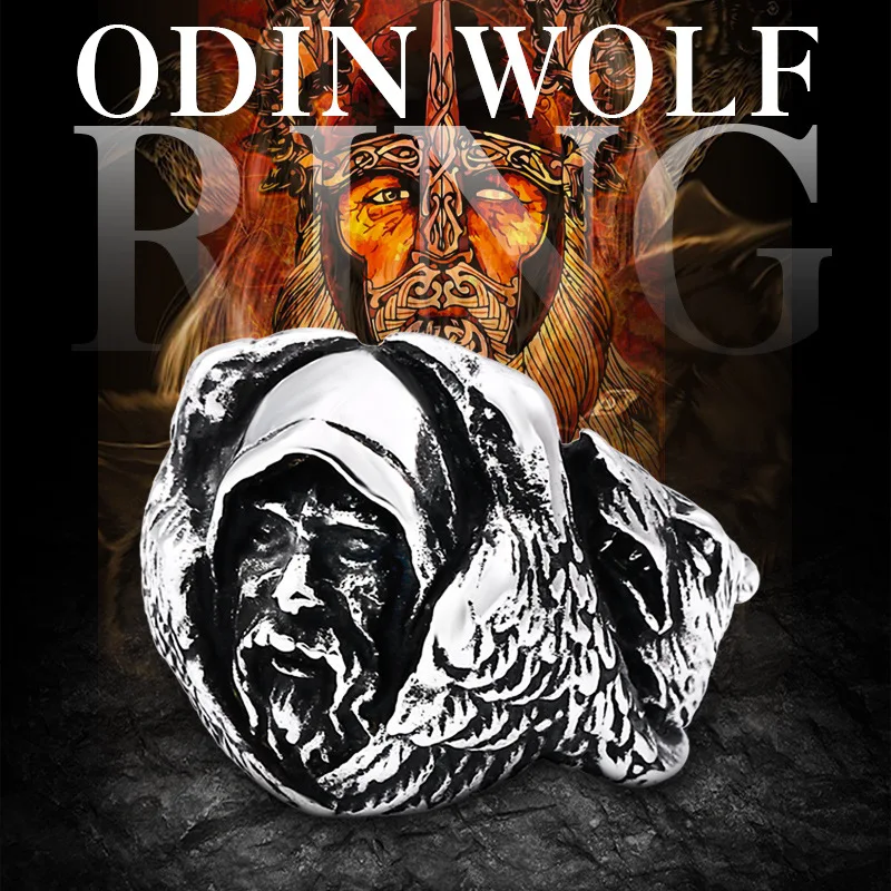 

FDLK Norse Mythology Odin Raven Silver Color Rings Mens Viking Wolf Ring Scandinavian Amulet Jewelry Size 7-14