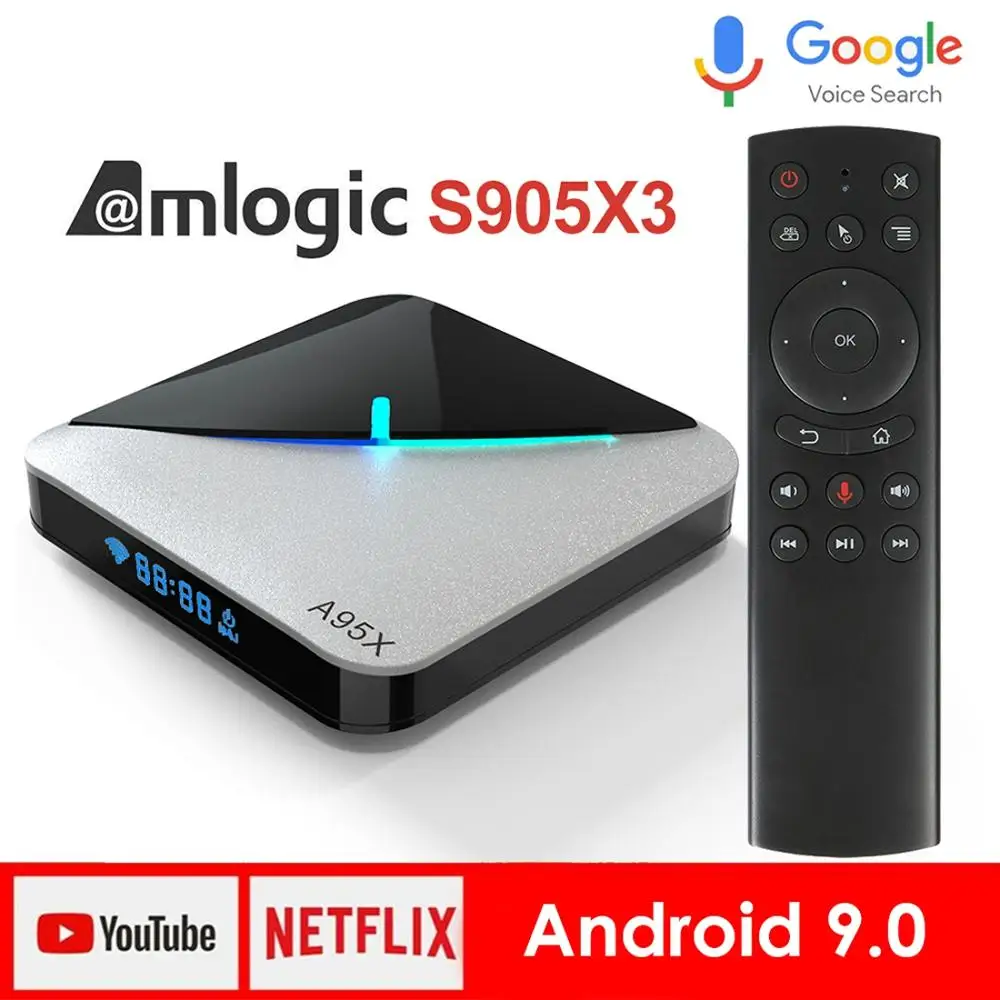 LEMADO A95XF3 ТВ приставка Android 9,0 Amlogic S905X3 4 Гб 64 Гб 4 к HD Netflix Google голосовой помощник Смарт RGB светильник Android tv Box 8K