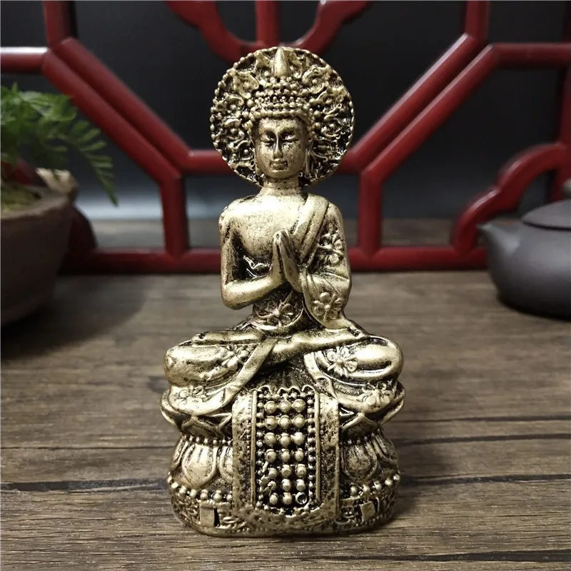 

Pray Thailand Buddha Statue Figurines Bronze Color Ornaments Resin Feng Shui Meditation Buddha Sculpture Statues Home Decoration
