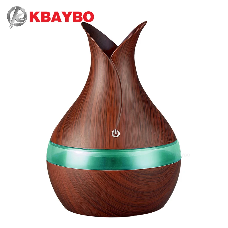 

KBAYBO 300ml USB Air Humidifier Aroma Oil Diffuser Strong Mist Maker Wood Grain With 7 Colors LED Night Light For Home Office