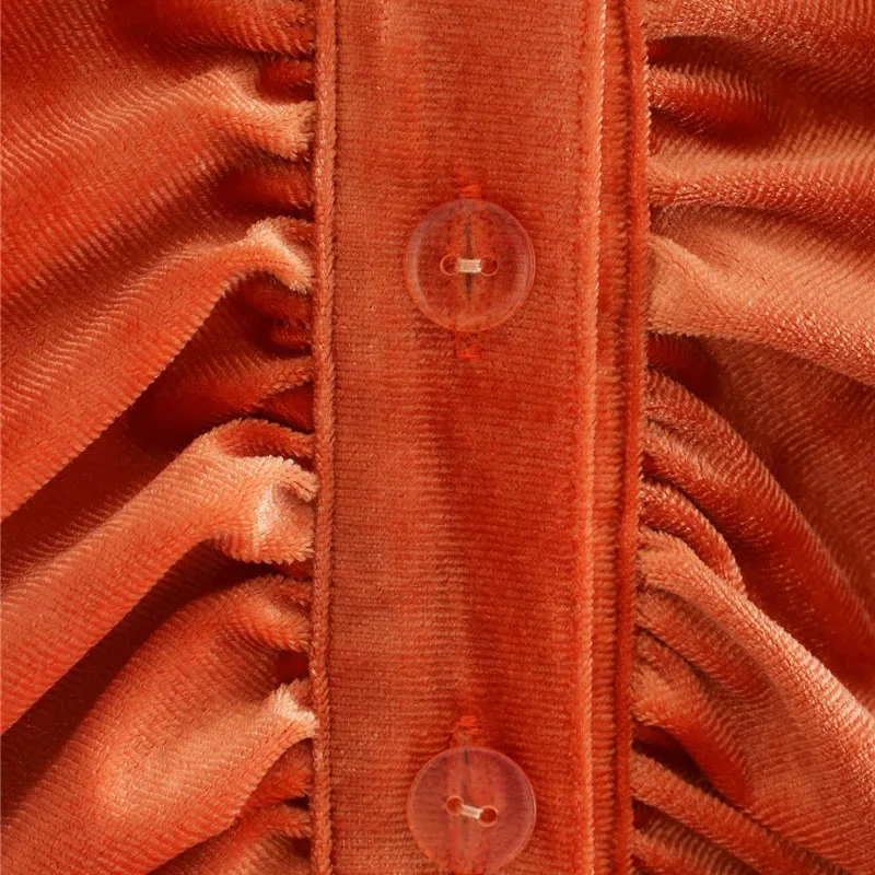 

Women 2020 Chic Fashion Pleated Velvet Mini Dress Vintage Long Sleeve Button-up Female Dresses Vestidos Mujer