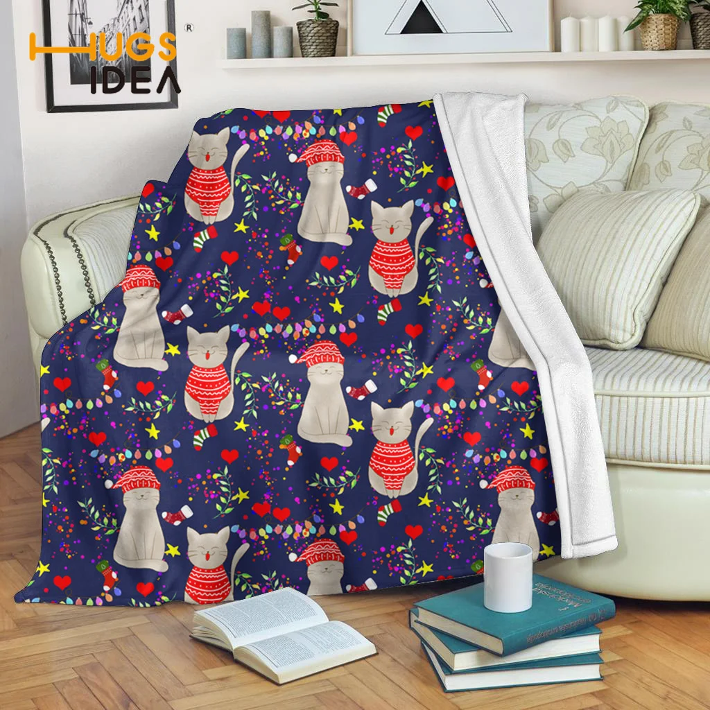 

HUGSIDEA Warm Throw Bed Blanket For Adults Sofa Sherpa Blankets Beautiful Christmas Theme Style Printing Blanket Super Warm