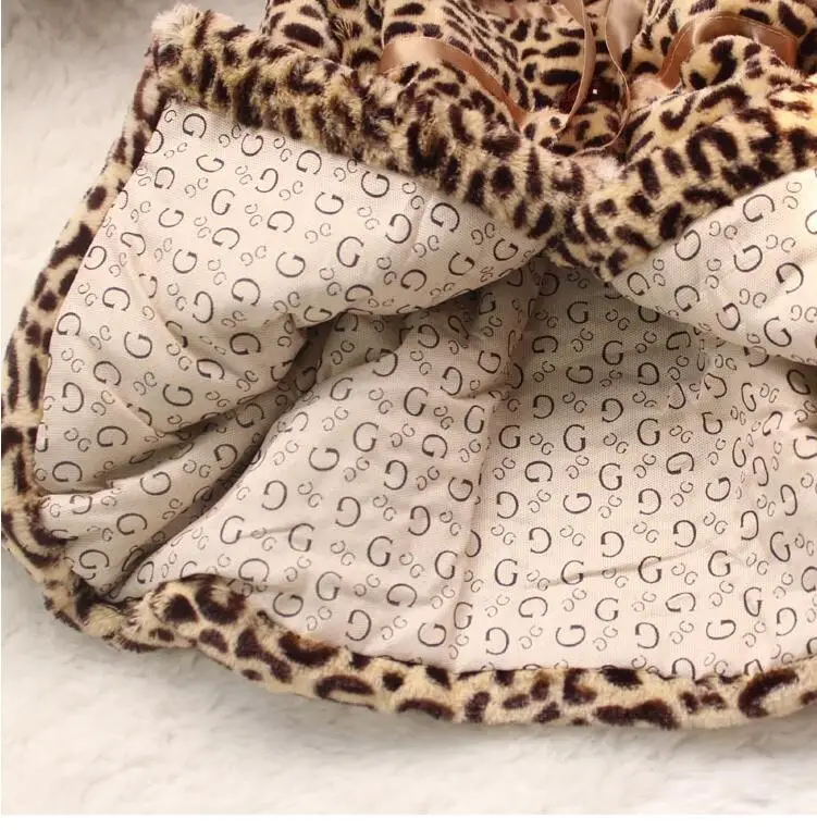 Imitation Fur Collar Plush Girls Winter Jacket Toddler Leopard Print Sweet Heavy Thick Coat Children Keeping Warm Kids Clothing | Детская
