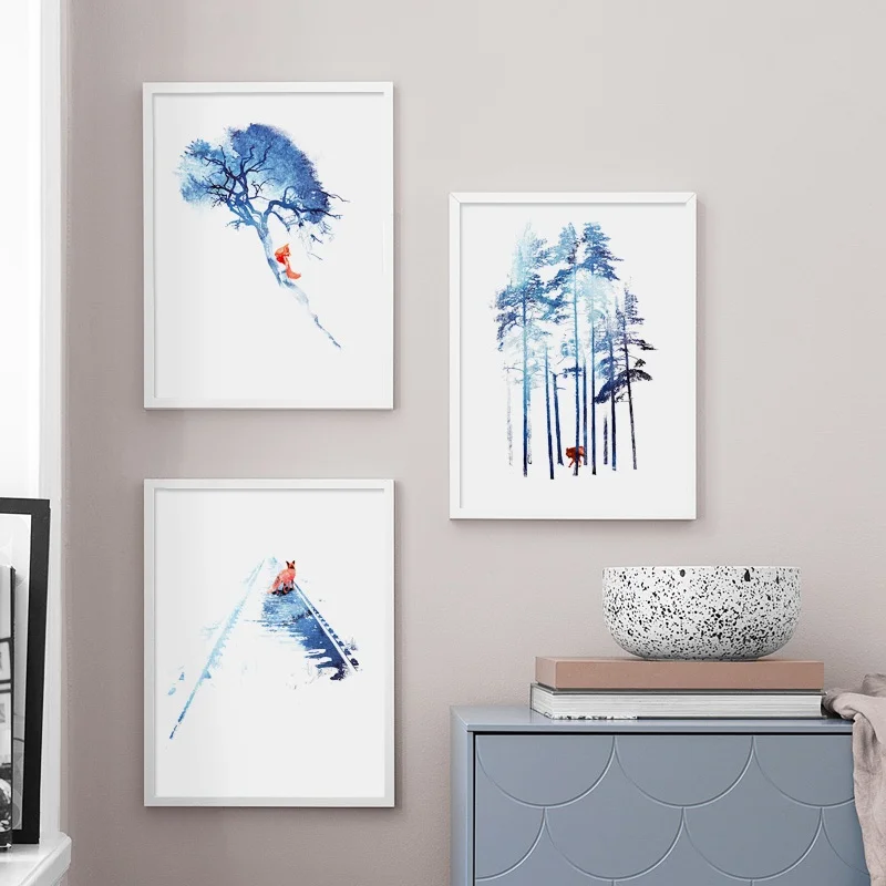 Настенная Картина на холсте с изображением леса дерева лисы волка пейзажа