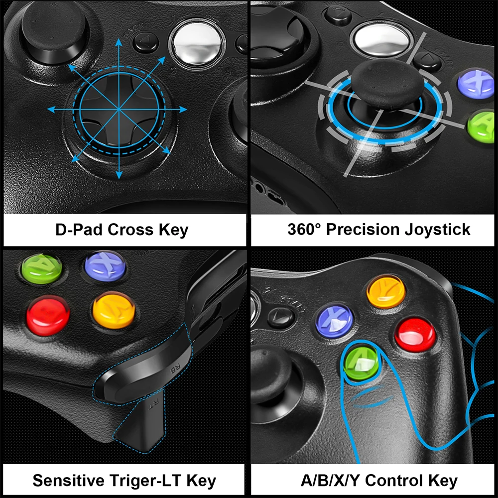 2.4G Wireless Controller for Xbox 360 Game Console Joysticks for Xbox 360 PC Windows 7 8 10 Joypad with receiver images - 6