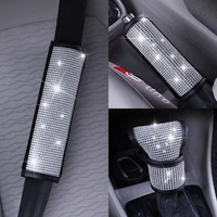 crystal car gear shift collar cover hand brake cover car seat safety belt cover bling rhinestones auto interior accessories 1pc