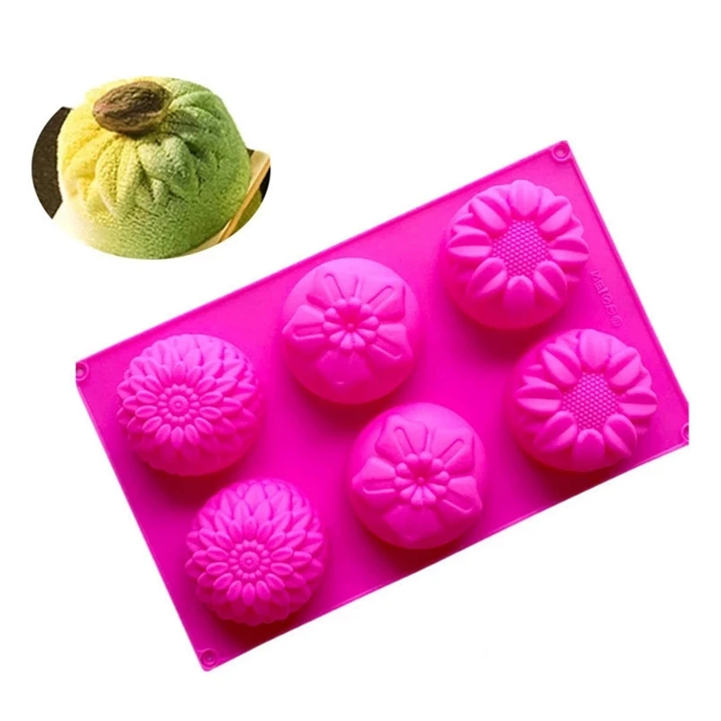 

6 Holes Sunflower DIY Handmade Soap Mould Baking Accessories Silicone Non-toxic Fondant Cake Mold Soap Making Kitchen Tools