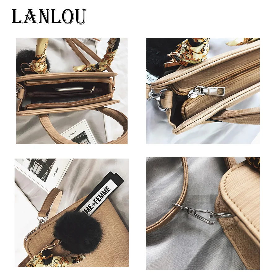 Женская сумка через плечо LANLOU однотонная мессенджер из искусственной кожи с