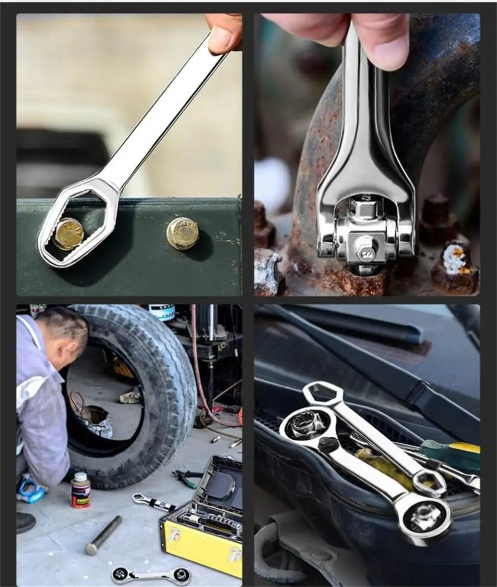 Ключ Гаечный двусторонний с трещоткой 52 в 1 инструмент зубчатым кольцом рукоятка