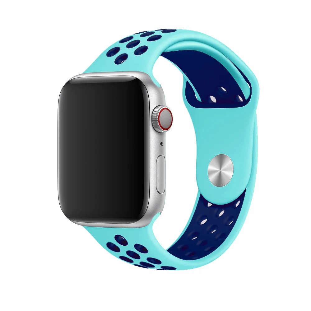 green blue 9 Дышащий силиконовый спортивный ремешок для Apple Watch 5 4 3 2 1 42 мм 38 мм резиновый ремешок для Nike+ Iwatch 5 4 3 40 мм 44 мм - Цвет ремешка: green blue 9