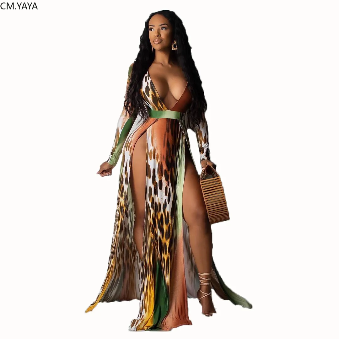 Женское облегающее платье макси с глубоким V образным вырезом и высоким