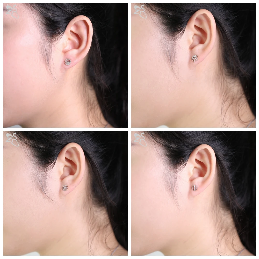 

ZS Round Shape Stud Earrings 100% 925 Sterling Silver Ear Studs For Women Girl Cute Cubic Zirconia Earrings Silver Jewelry Gifts