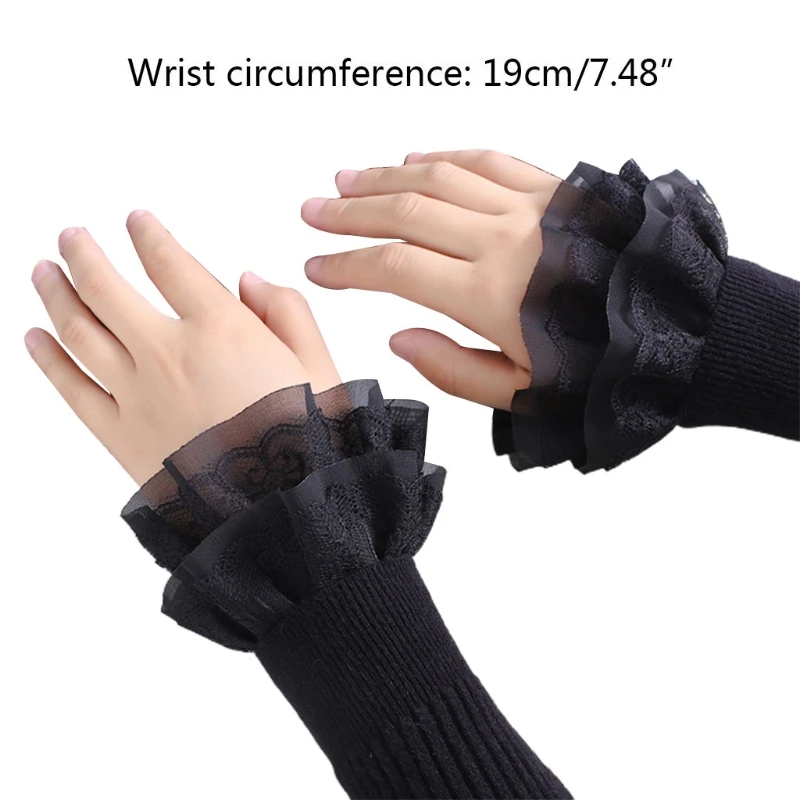 

Literary Women Sweet Fake Sleeves Double Layer Ruffles Lace Detachable Flared Cuffs Sweater Decorative Wrist Warmers
