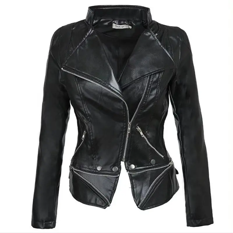Plus Size 3XL Women Winter Gothic Black Faux Leather Jackets Zipper Basic Coat Turn-down Collar Vintage Motorcycle Outerwear | Женская