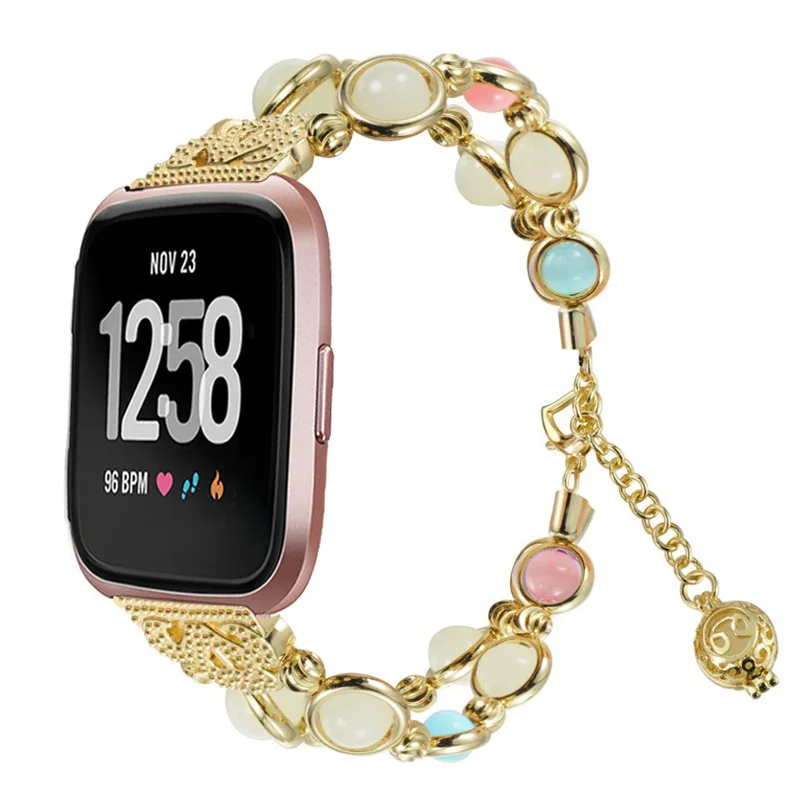 Браслет из нержавеющей стали с блестящими бусинами для Fitbit часы Versa Band|Ремешки