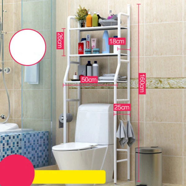

No Punching Metal Toilet Shelf Floor Type Storage Shampoo Towel Etc Accessory Rack Bathroom Washing Machine Shelf Organizer