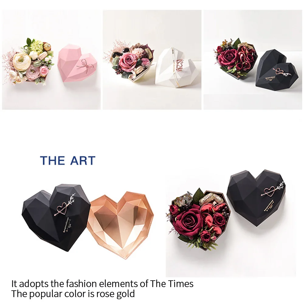 

High-End Birthday Gift Diamond Heart Shape Flower Box Rose Gold Color Inner Flower Packaging Valentine'S Day Christmas Gift Box