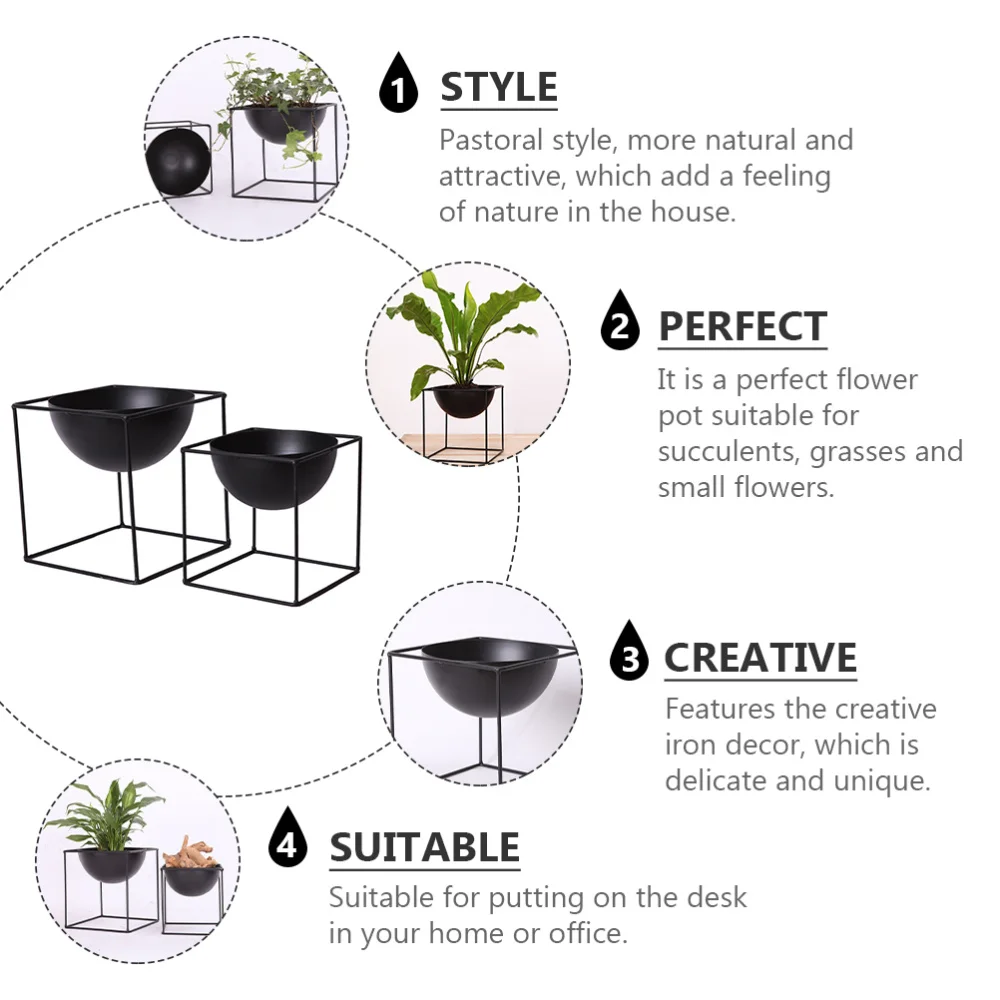 

2pcs Decorative Plant Pot Flower Container Home Graden Flowerpot With Shelf