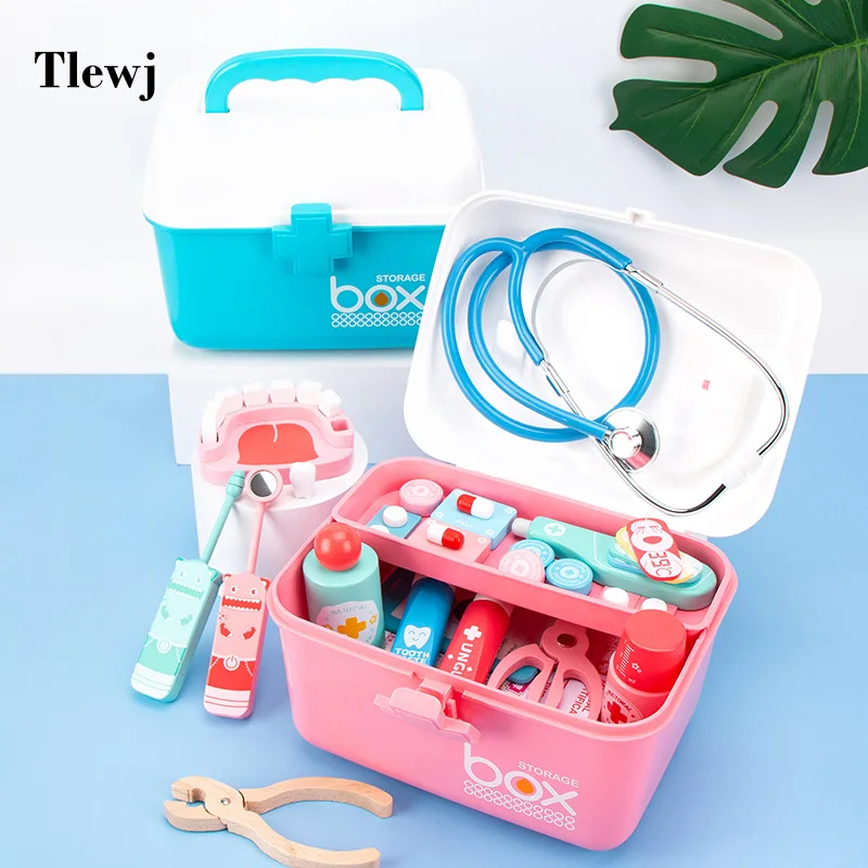 

Wooden Toy Pretend Play Doctor Toys Medicine Cabinet Dentist Set Simulation Teeth Check Toy Cosplay Doctor Game for Children