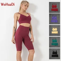 wohuadi womens clothing sportswear shorts set fitness gym sports bra shockproof yoga wear double sling bra five point pants set