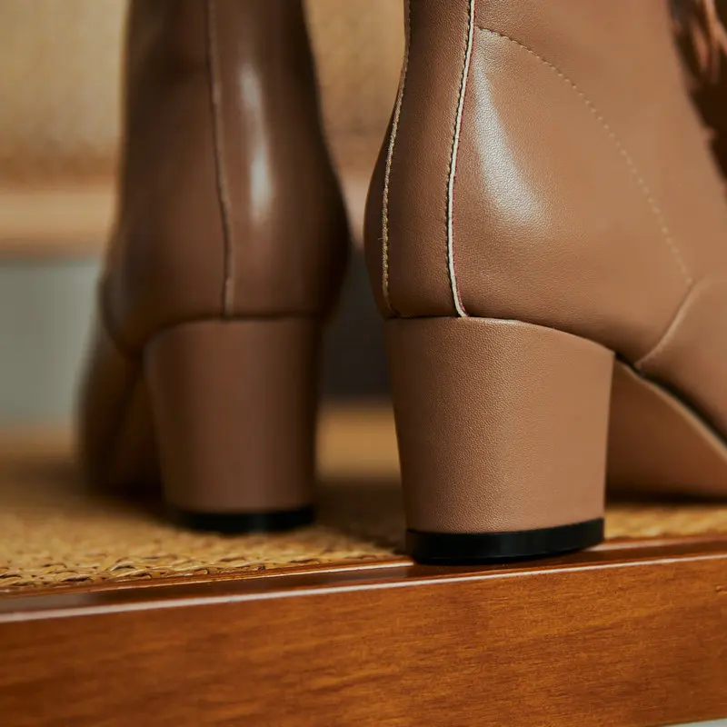 

New Women Basic Boots Genuine Leather Autumn Winter Ladies Shoes High Heels Punk Party Dancing Shoes Woman Pumps