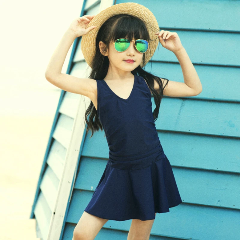 

2-15 years old Girls' Spa Bathing Suits Swimwear Bow Conservative Children Swimsuits Pure Color Skirts Kids One Piece Swimsuits