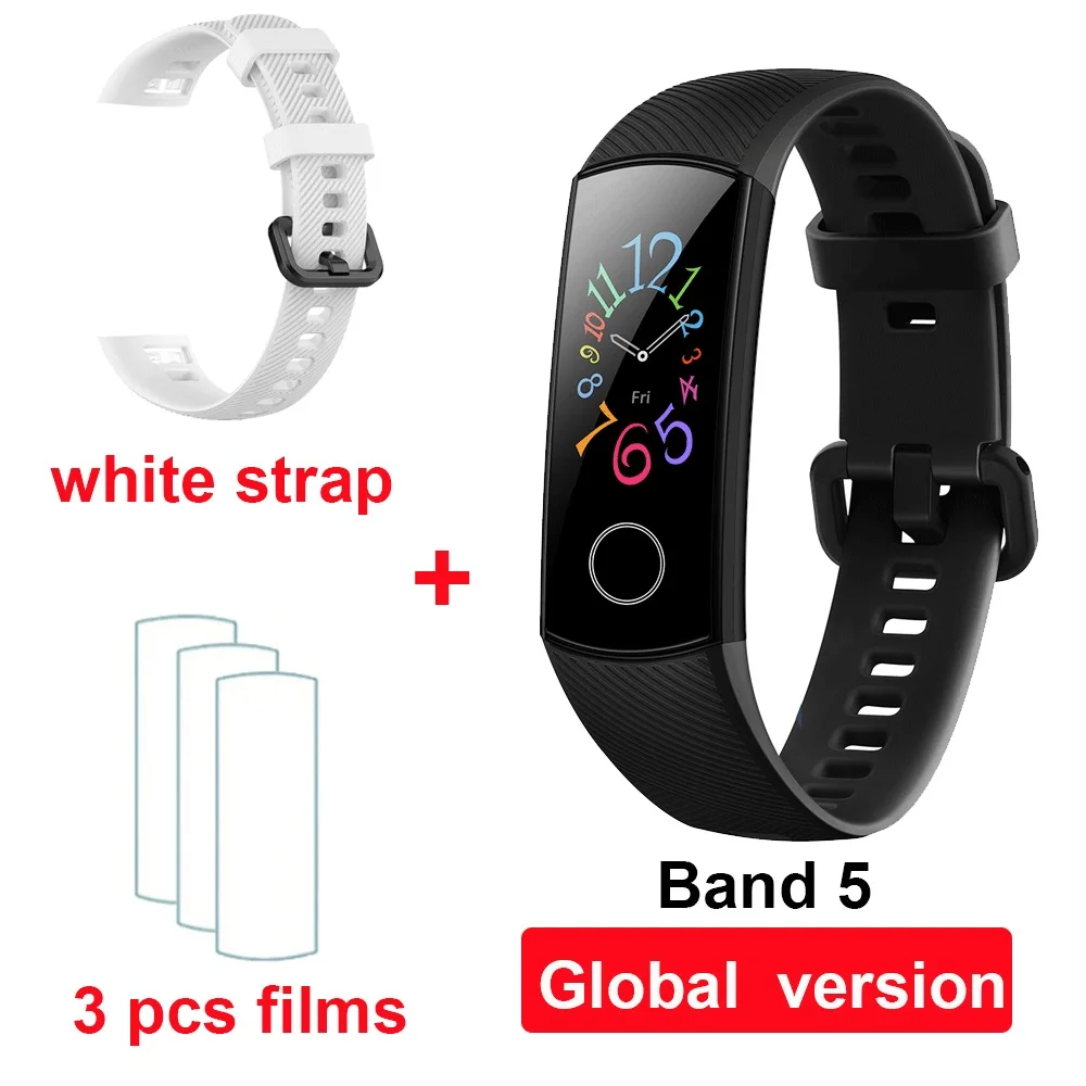 black GL white Huawei Honor Band 4 Band 5 умный Браслет Globle Версия 50m водонепроницаемый фитнес-трекер монитор сердечного ритма во время сна Smart Wirstband - Цвет: black GL white