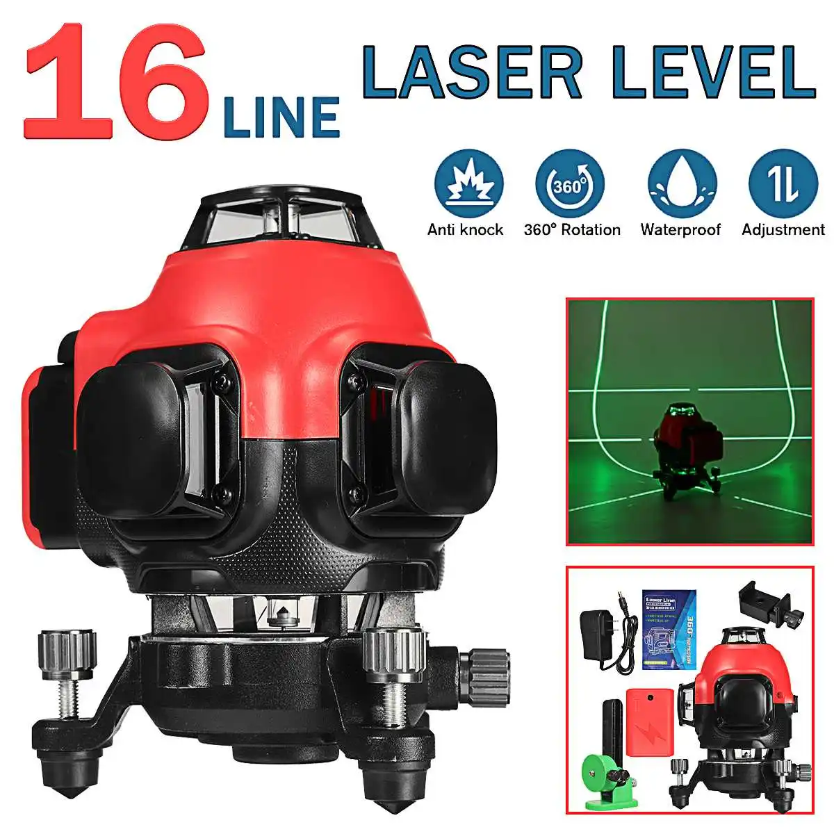 

Самонивелирующийся лазерный уровень, горизонтальный и вертикальный, 16 линий, 4D