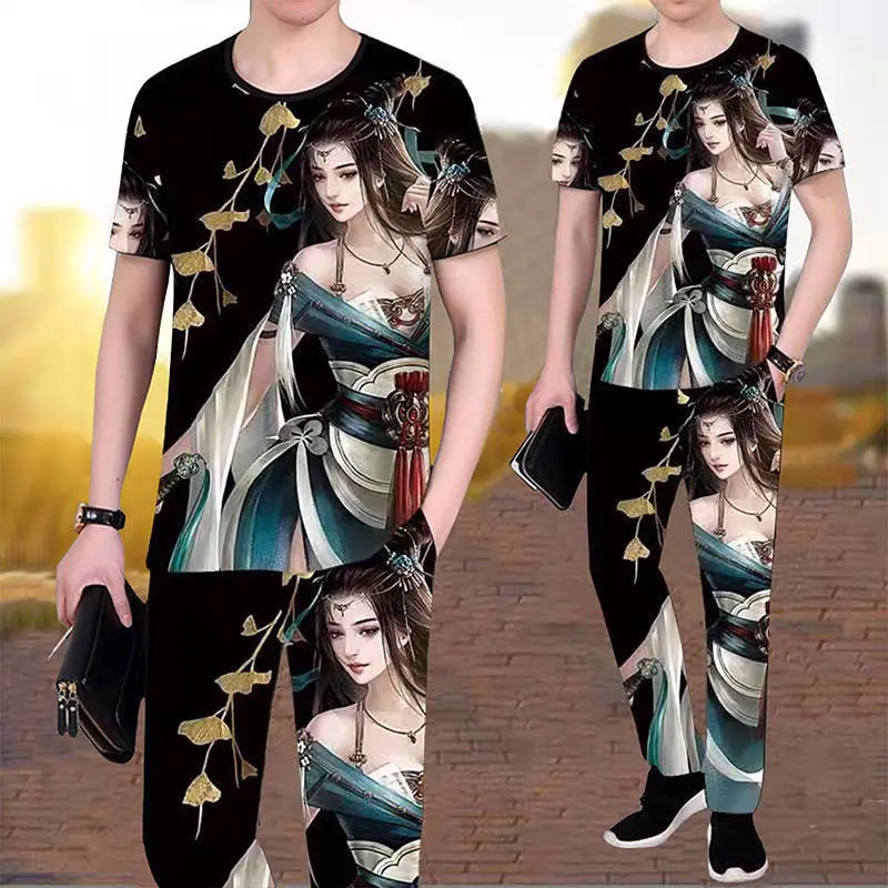 

2021 men's 3D printed short sleeve T-shirt set