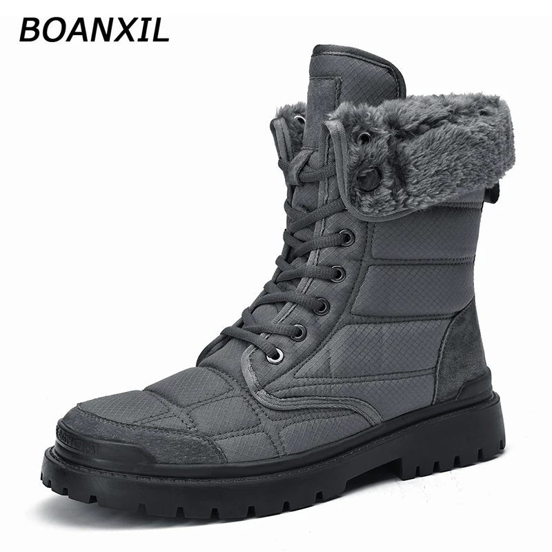 BOANXIL Men New 2021 High Top Hiking Shoes Winter Anti-Slip Warm Mens Snow Shoes Outdoor Climbing Trekking Shoes Tactical Boots