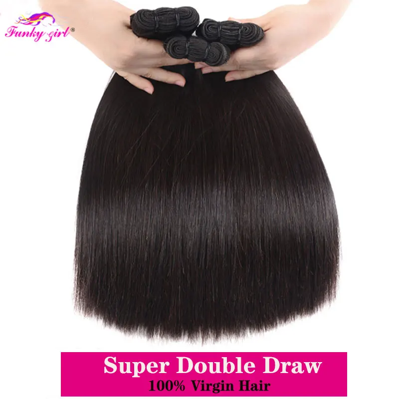 

Super Double Drawn Brazilian Straight Human Hair Extensions Top Grade Virgin Hair 100% Human Hair Bundles Natural Color