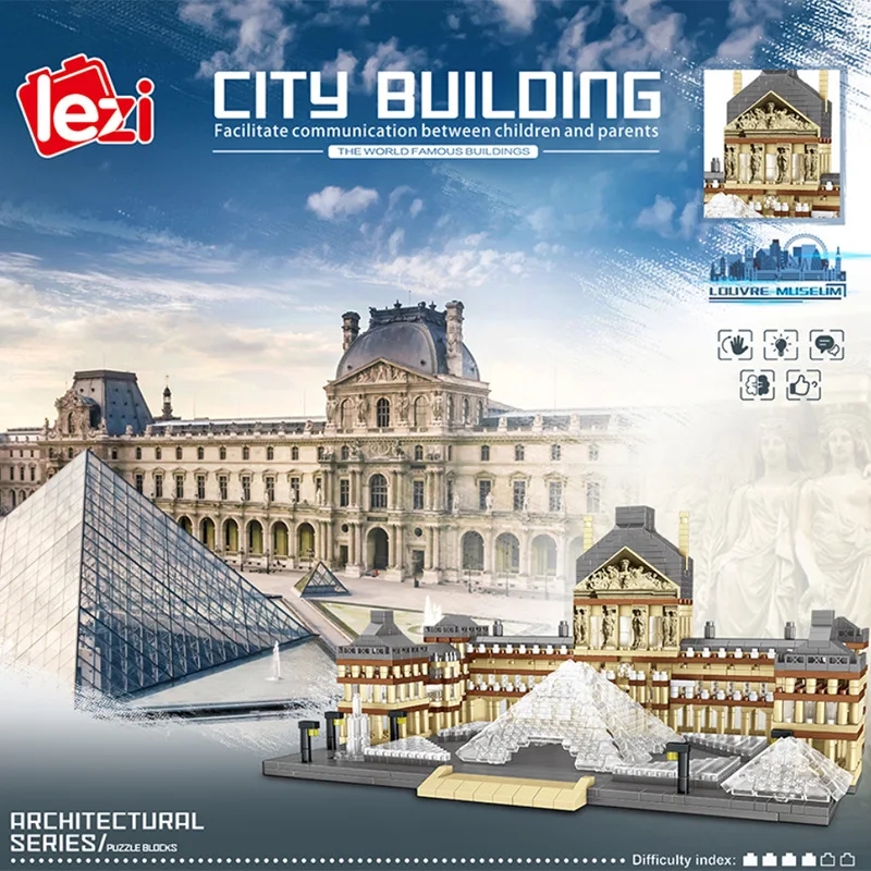 

3377pcs+ Paris Musee Du Louvre Mini Building Blocks France Famous Architecture Museum Diamond Bricks Toy for Children Gift