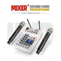 debra dj console mixer soundcard with 2channel uhf wireless microphone for home pc studio recording dj network live karaoke