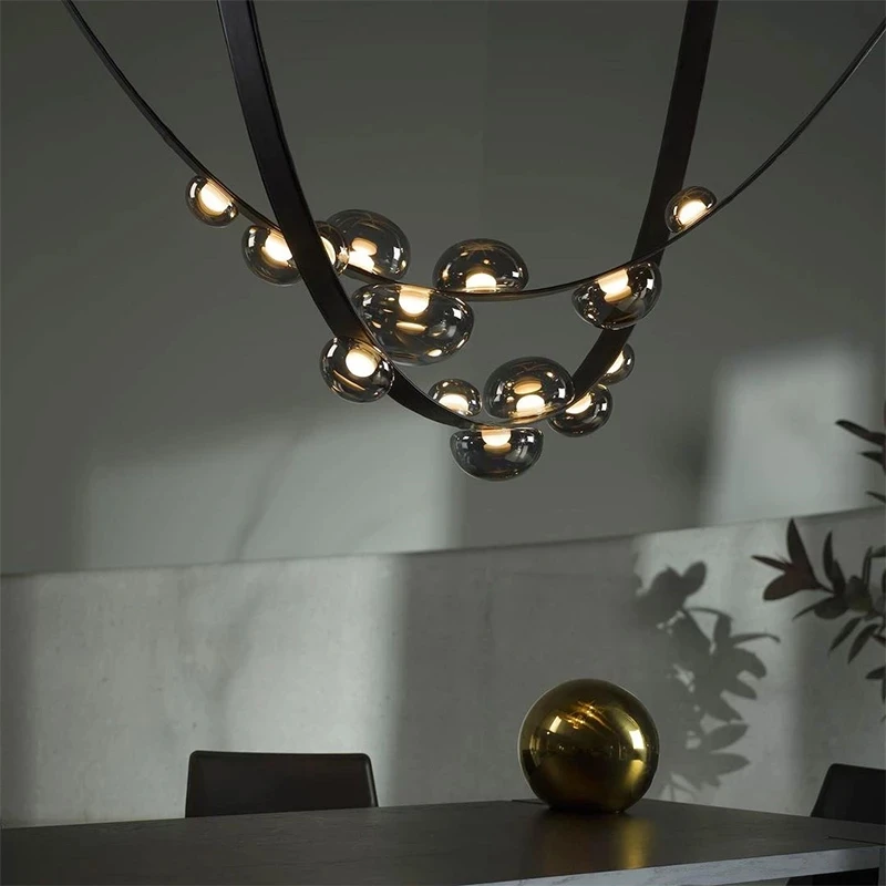 

Italian Designer Belt Pendant Llights Transparent Smoky Gray Glasses Hanging Lamp Living Room Decoration