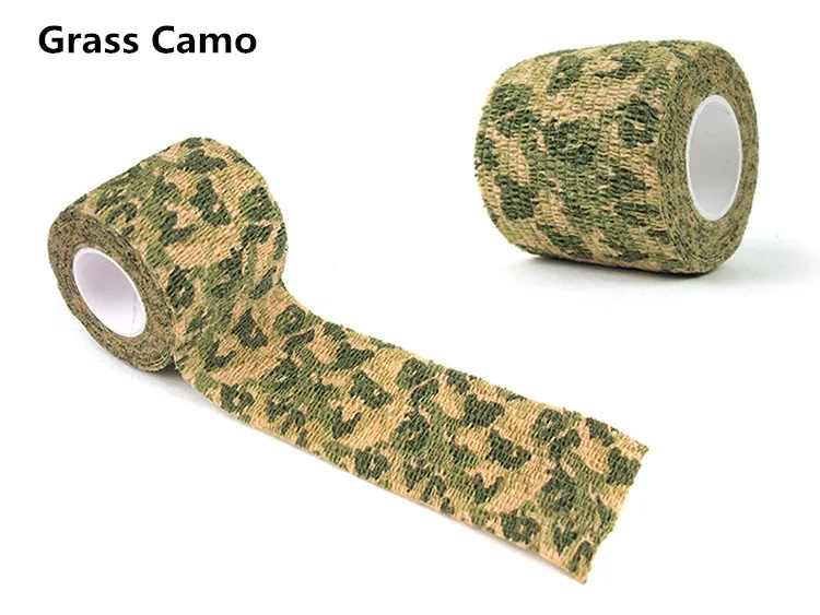 Grass Camo Многофункциональная камуфляжная обертка, Нетканая самоклеящаяся Камуфляжная Лента для охоты, пейнтбола, страйкбольной винтовки, водонепроницаемая Нескользящая стелс-лента, доступны разные цвета - Цвет: Grass Camo