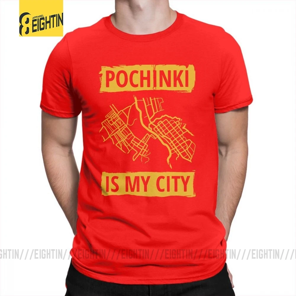 Красный PUBG Pochinki Is My City футболка, винтажная забавная Мужская футболка с круглым вырезом, дышащая футболка с коротким рукавом, хлопок, футболки - Цвет: Красный