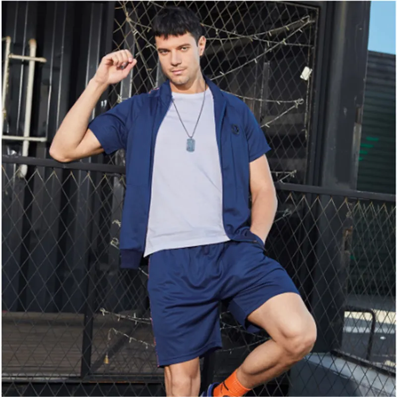 

2021 New Summer Men Casual Sets Loose Jogging Tracksuit Zipper Tshirts+Shorts Sports Suit Casual And Com FortableTwo-Piece Suit