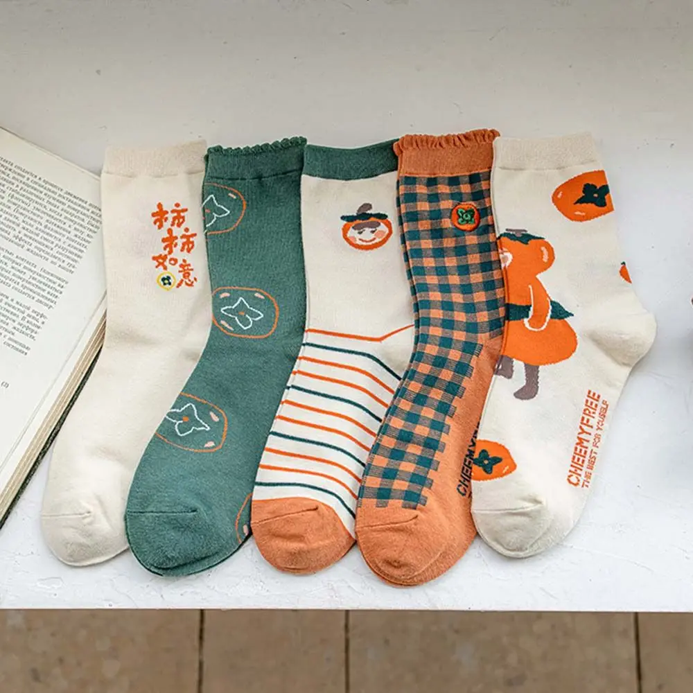 

Женские креативные носки в стиле Харадзюку, повседневные модные носки с изображением оранжевого, лимона, черники, пермана, клубники, фрукто...