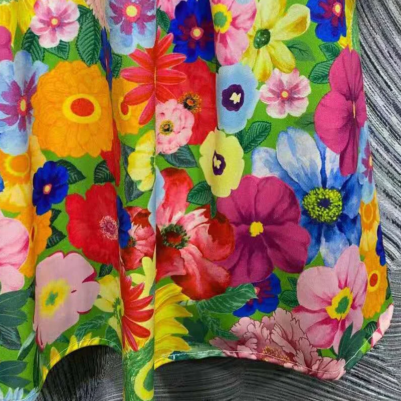 

SEQINYY Casual Dress Mini Summer Spring New Fashion Design Women Runway White Lace Colorful Flowers Print Sweet