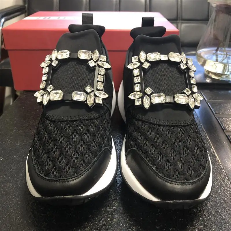 Кроссовки женские со стразами повседневная обувь для бега толстая подошва