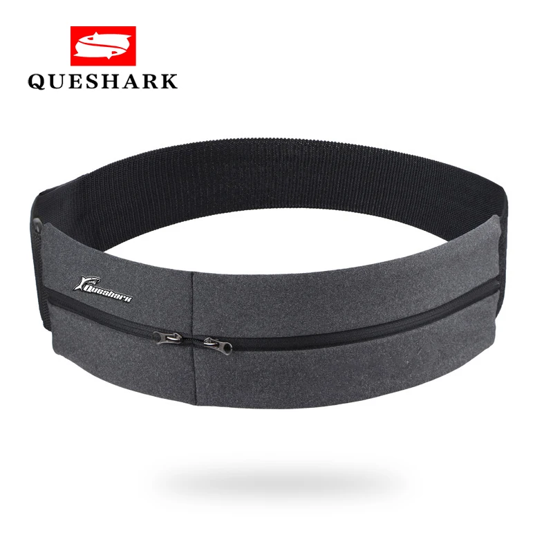 Спортивная сумка Queshark с эластичным поясом, двойной карман на молнии, поясная сумка для бега, спортзала, йоги, поясная сумка, кошелек для мобильного телефона