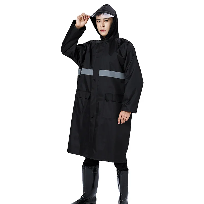 

Thickened longraincoat withpockets, wide front and back reflective outdoor riding site flood prevention and security rain poncho