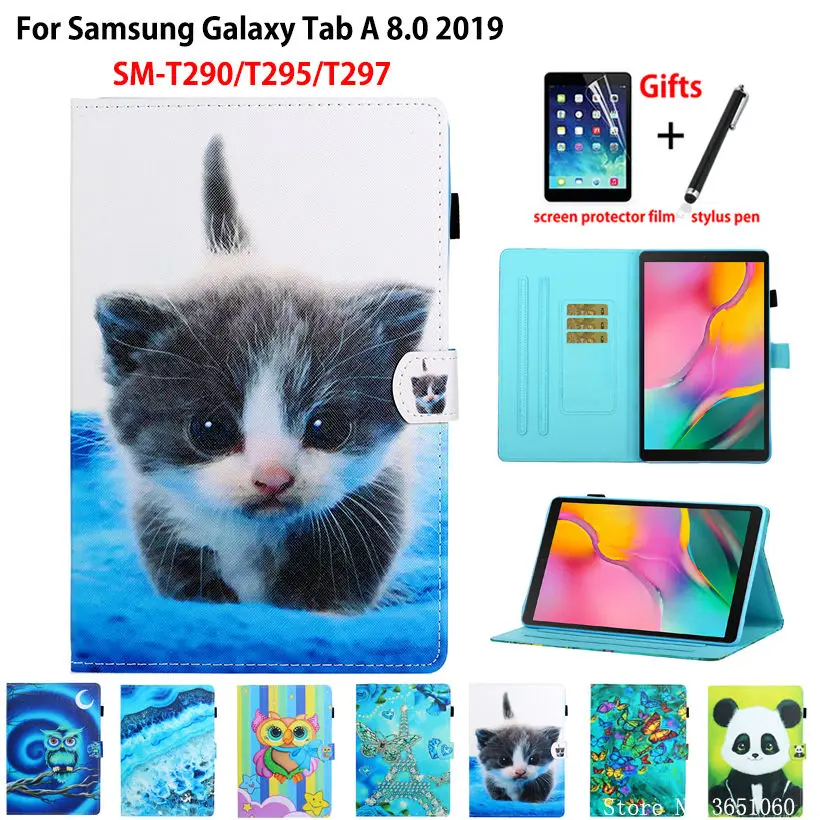 

Флип-чехол для samsung galaxy tab A 8,0, 2019, флип T290, T295, T297, чехол для планшета, Модный чехол с рисунком и подставкой, оболочка + подарок