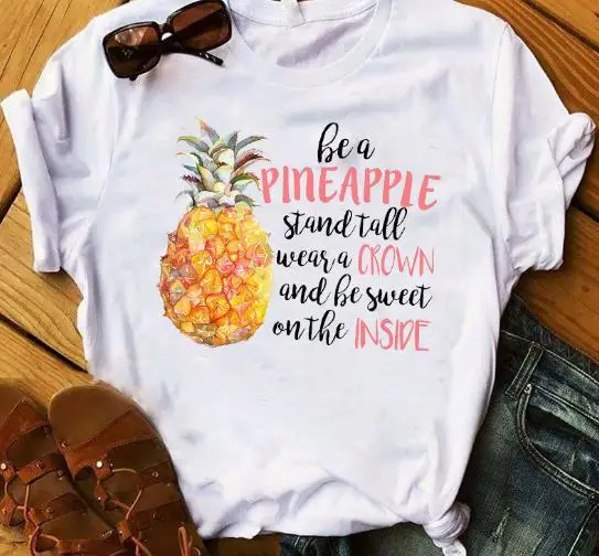 

YEMUSEED New Women T-shirt Print O-Neck Tops Casual White Tee shirt FFV429