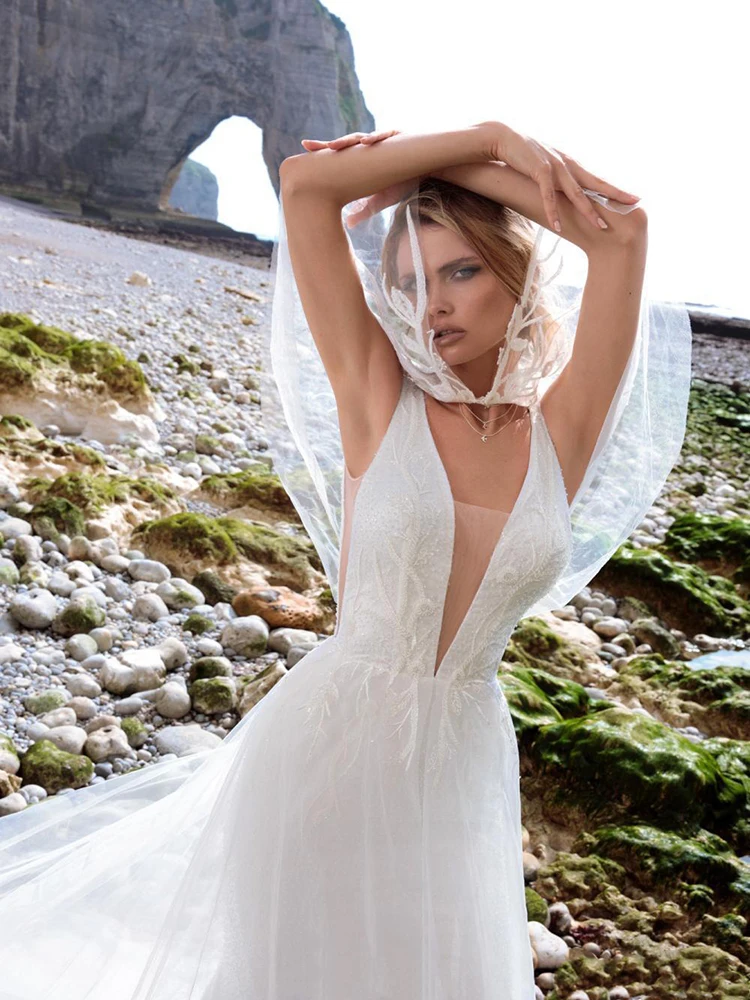 

Hi Shy Bride New Simple Wedding Dress Backless Sleeveless Design Chiffon Lace Bride Dresses Princess Dress Plus Size Tailor-made