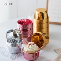 jo life 50pcsset aluminum foil muffin paper cups cupcake package baking tool golden paper cups
