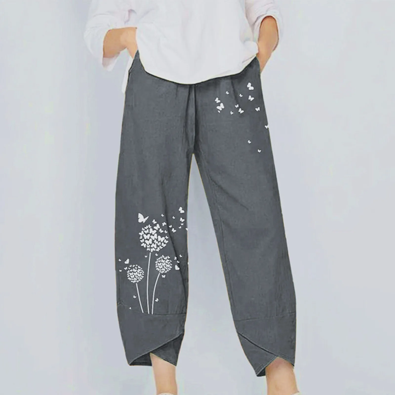 

2021 Hot Trousers Women's Summer Casual Loose Cotton And Linen Embroidered Wide-leg Pants